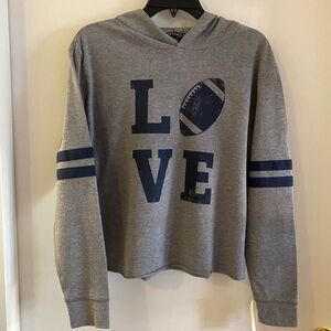 NWT. Fifth Sun Gray hoodie top with Navy Accents